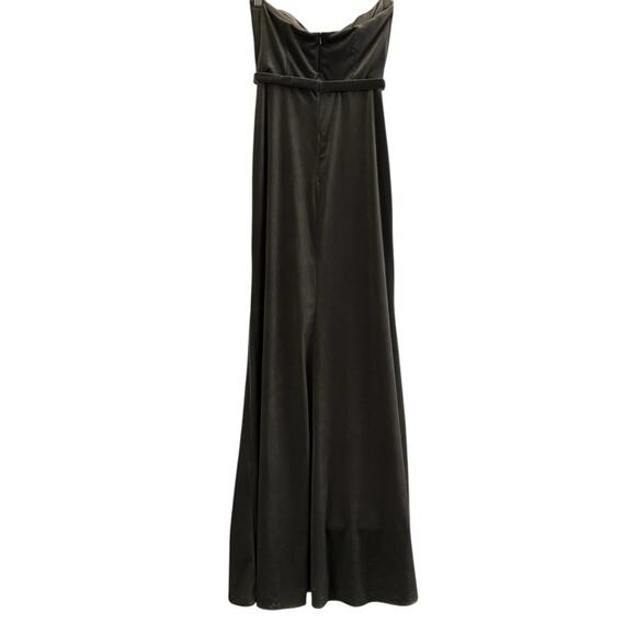 Bari Jay Velvet Silver Gray Strapless Bridesmaid Maxi Dress - Picture 3 of 6